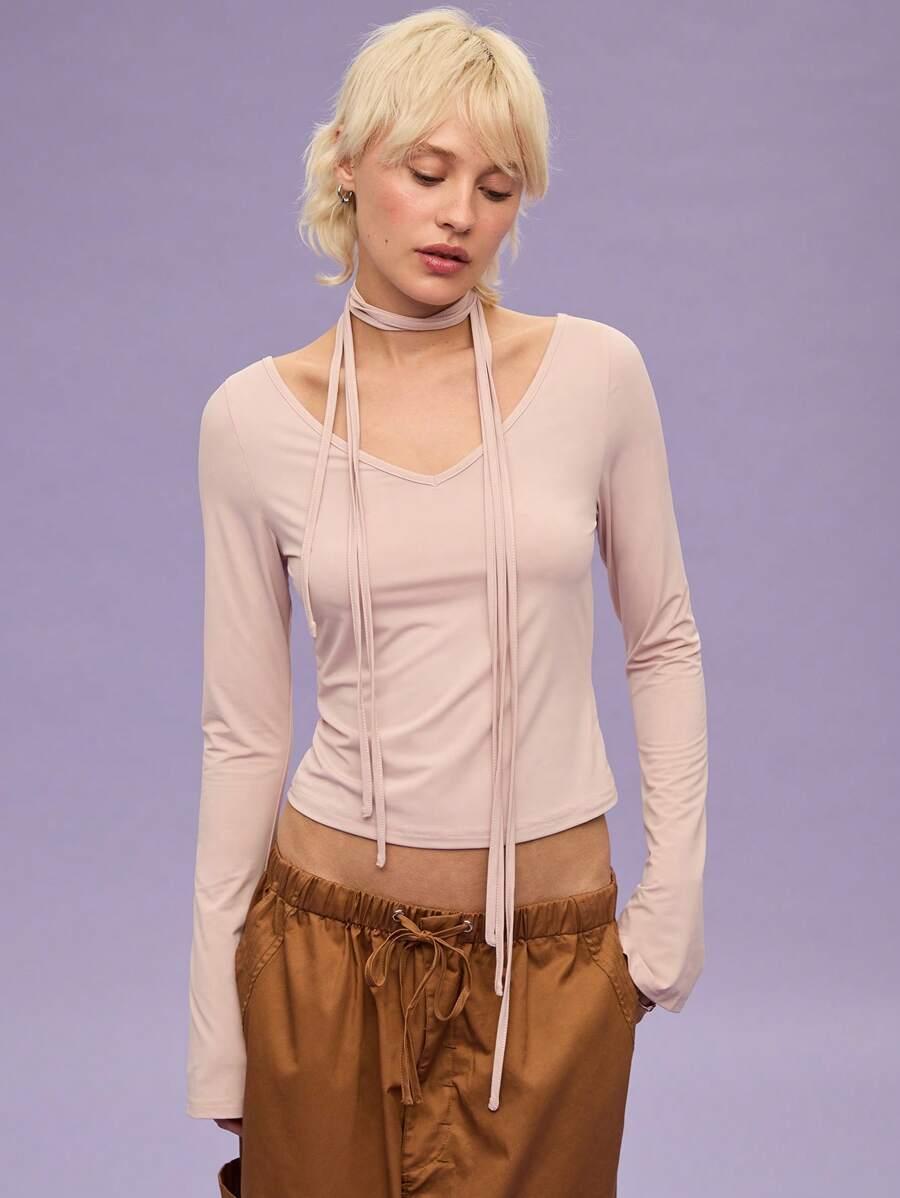 bluzka długi rękaw v-neck