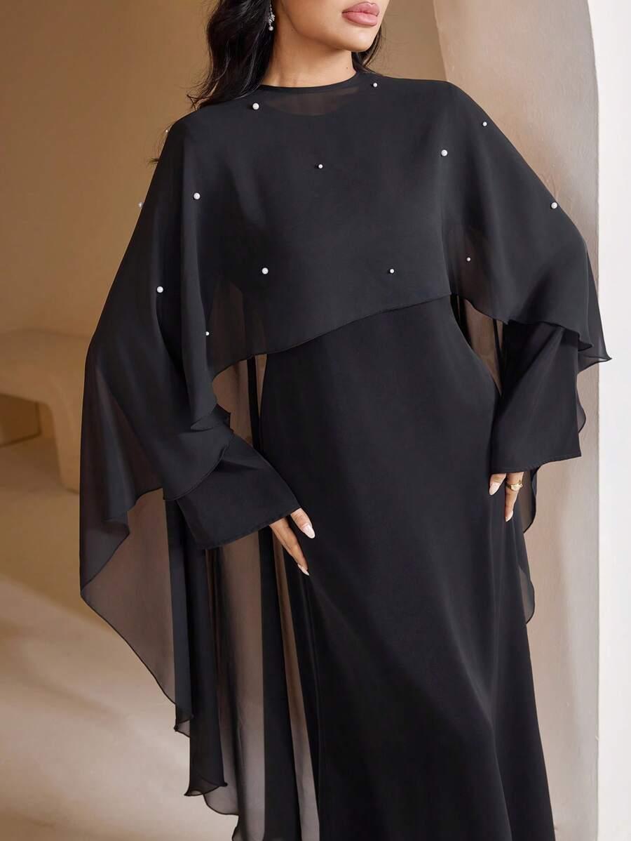 ELEGANCKA MAXI SUKIENKA WIECZOROWA Z OKRĄGŁYM DEKOLTEM I DŁUGIM