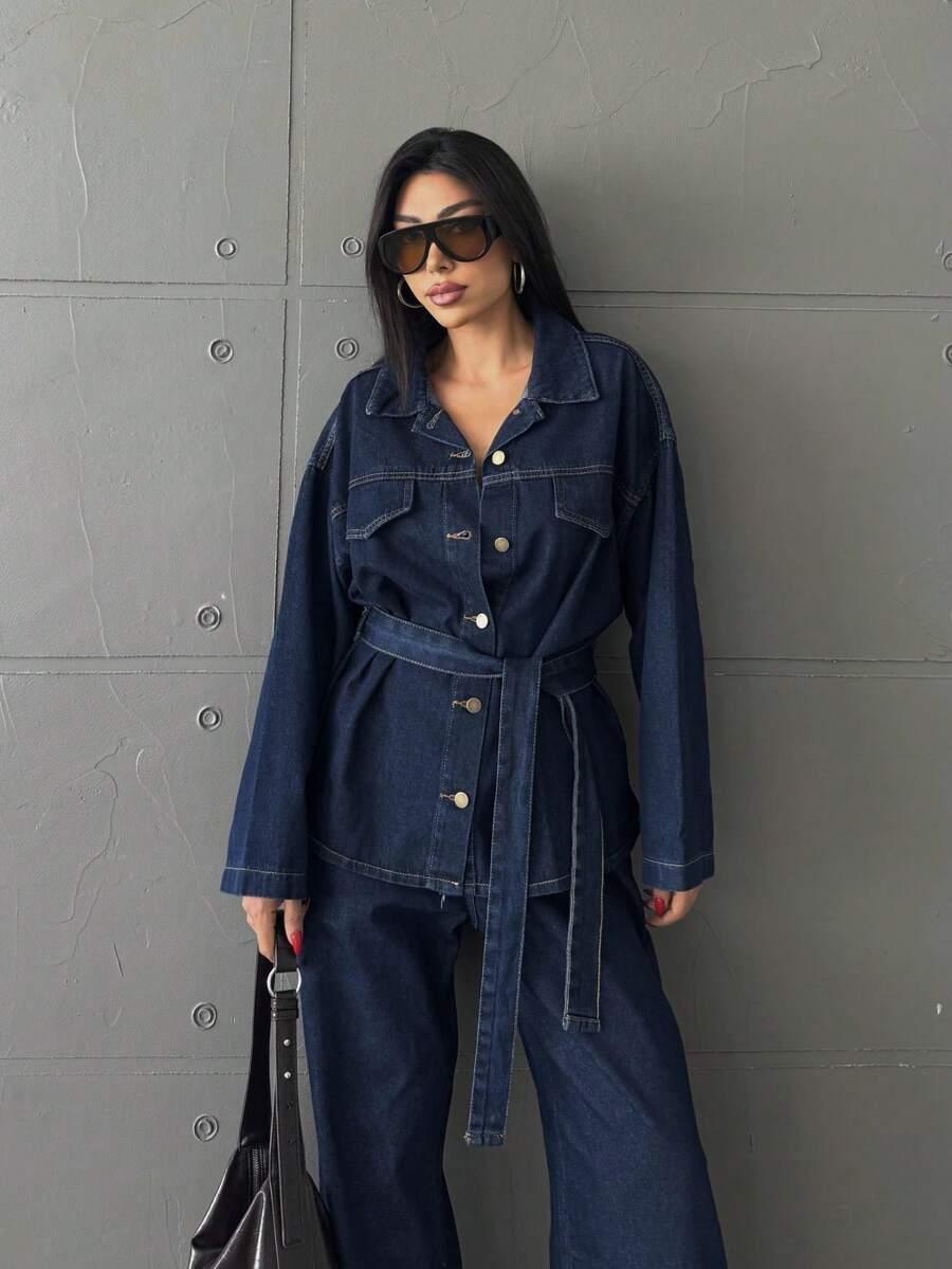 KOMPLET MARYNARKA SPODNIE JEANS