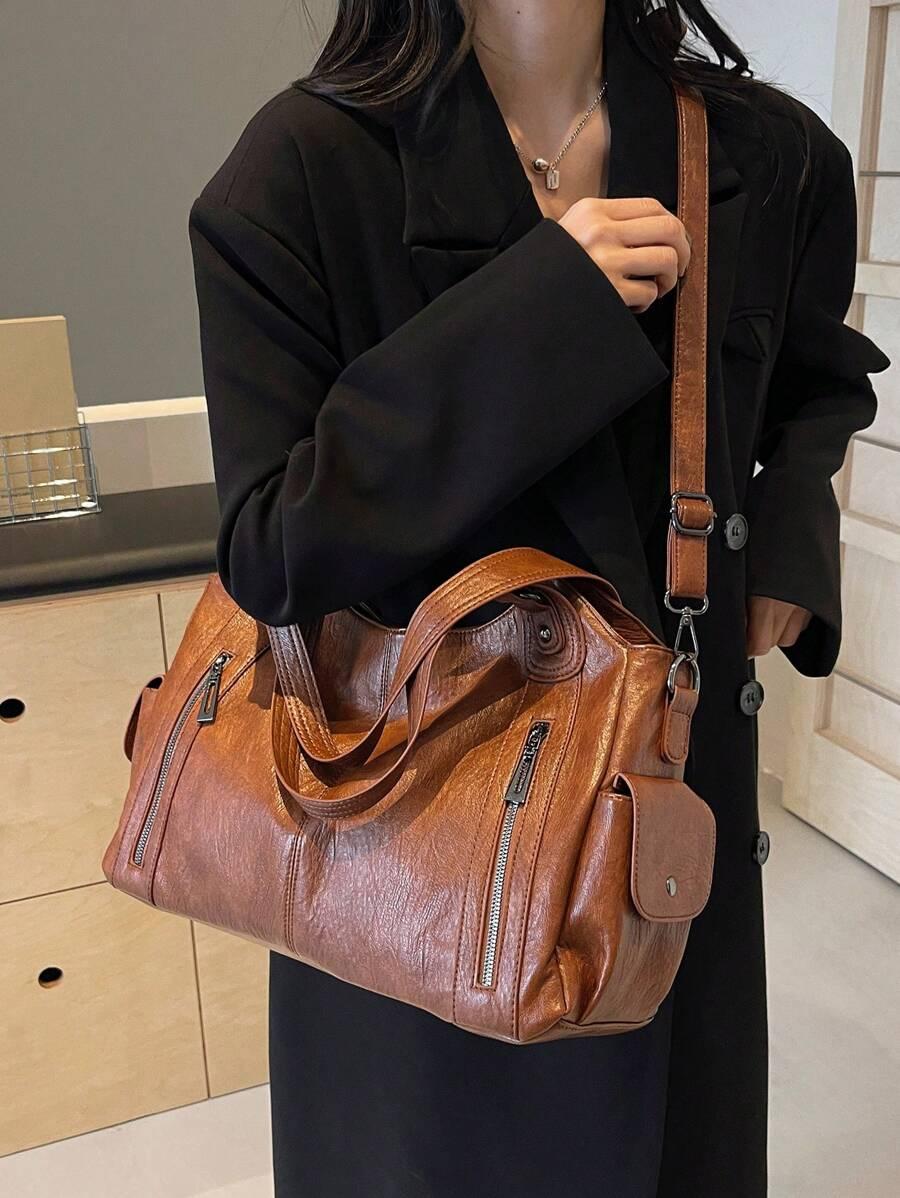 brązowa torebka imitacja skóry 