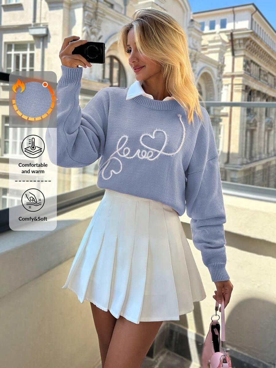 niebieski sweter okrągły dekolt
