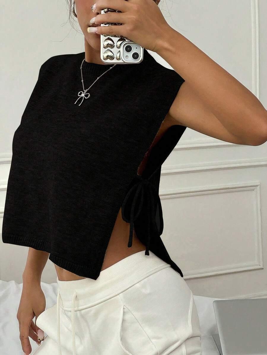 CZARNY DZIANINOWY TOP