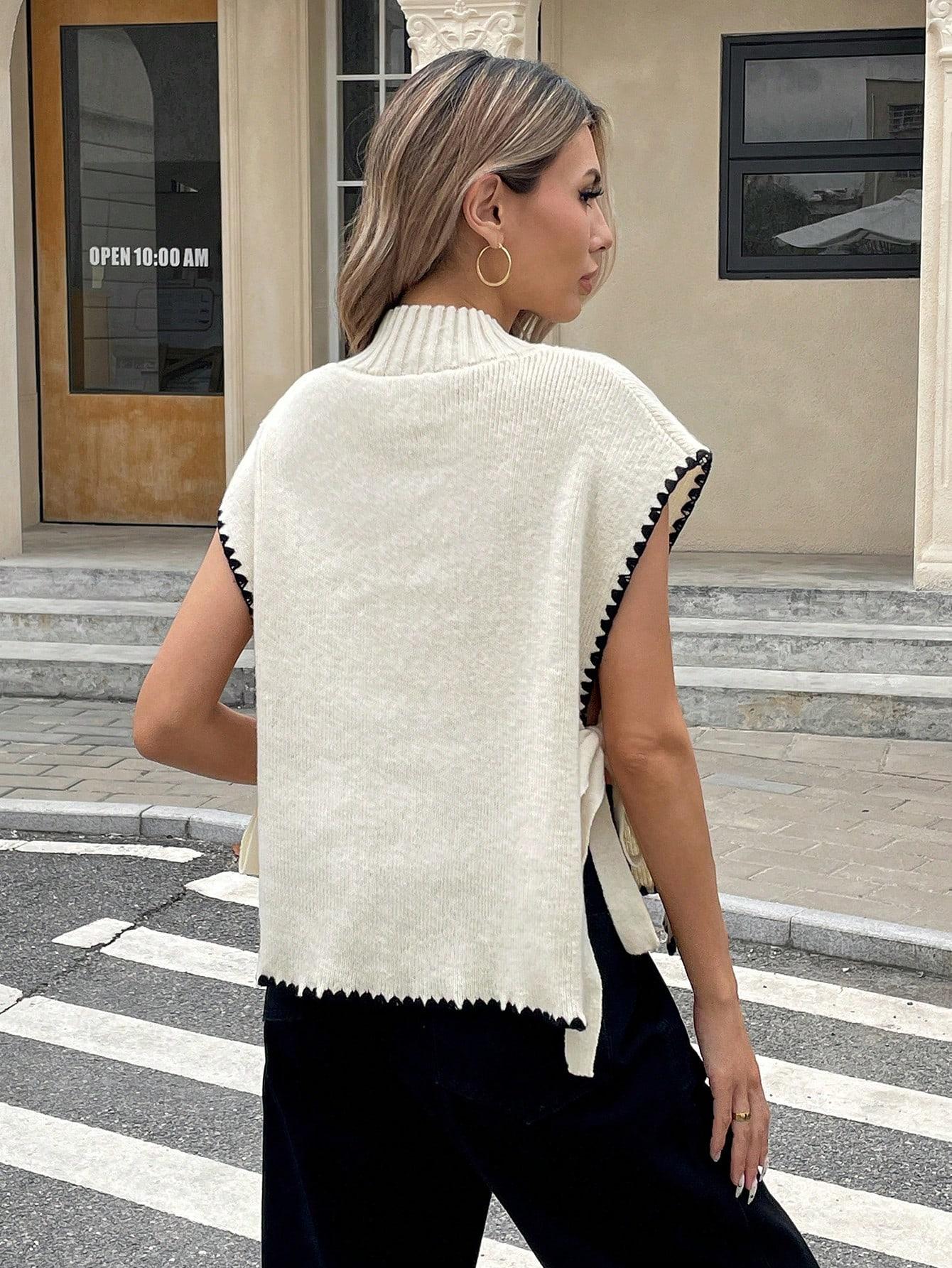 BEŻOWY SWETER KAMIZELKA 