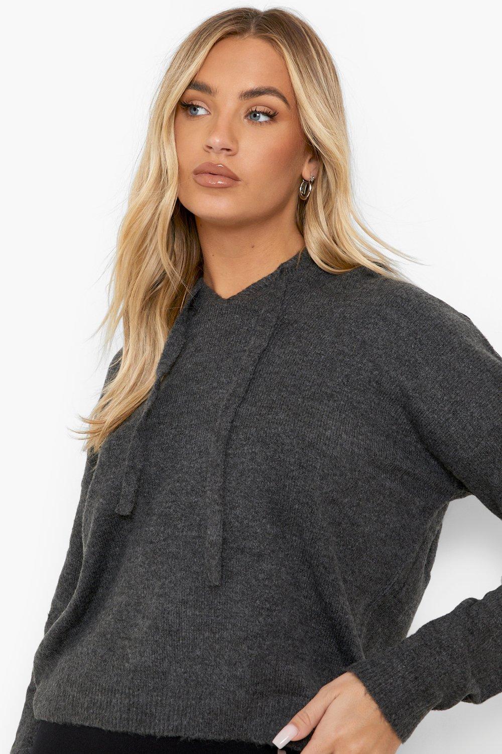 szara sweterkowa bluza z kapturem