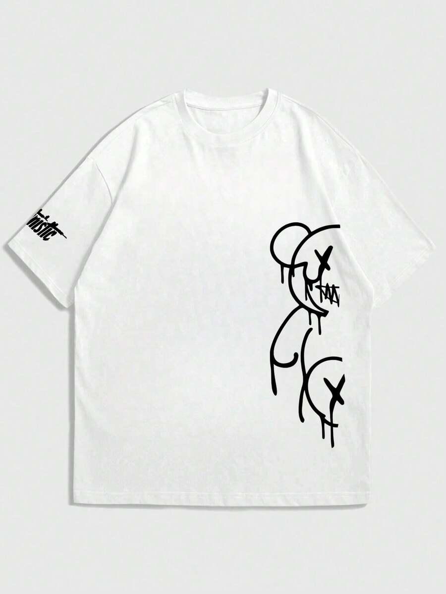 BIAŁY T-SHIRT OKRĄGŁY DEKOLT NADRUK