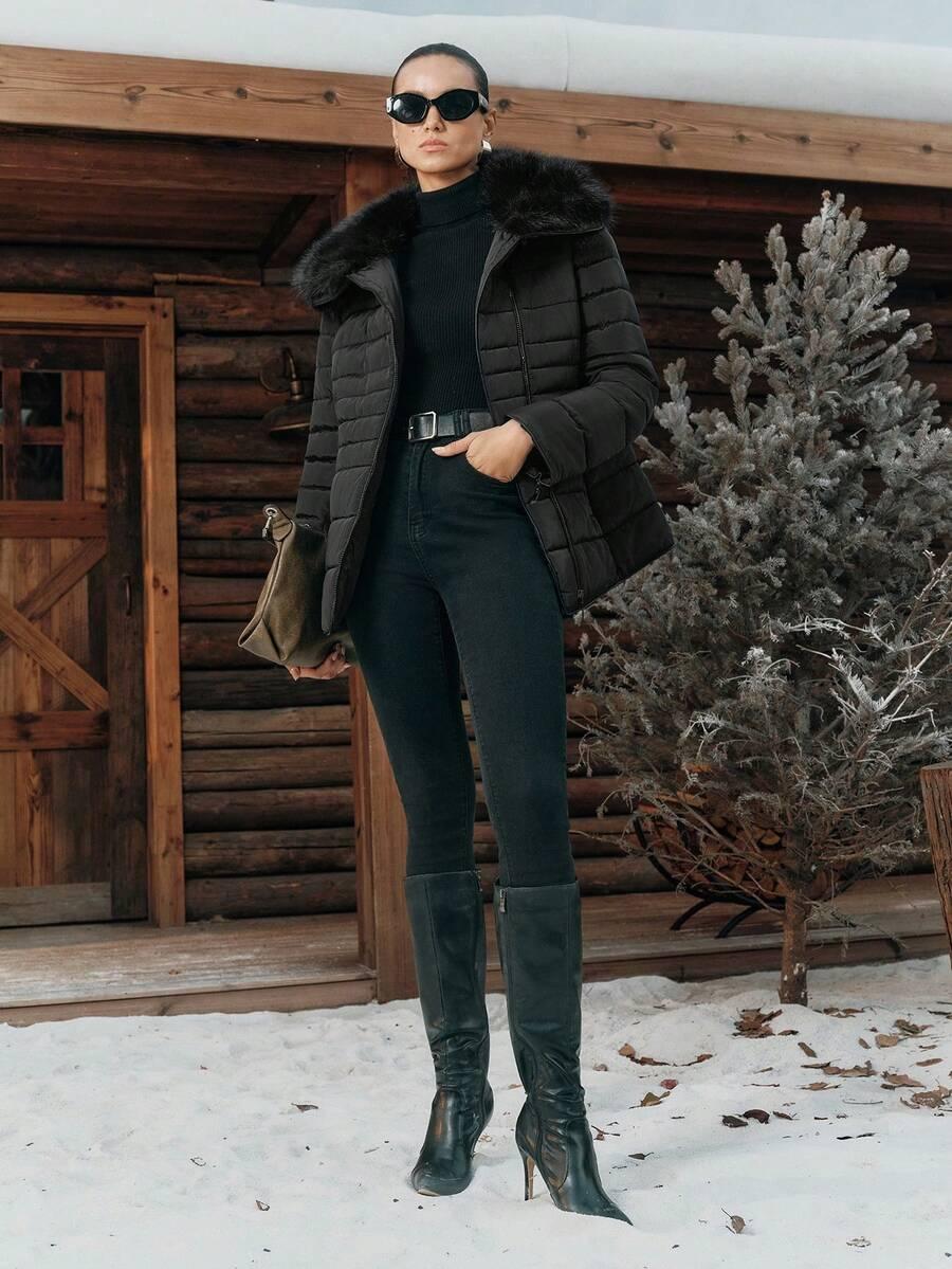 czarna pikowana kurtka