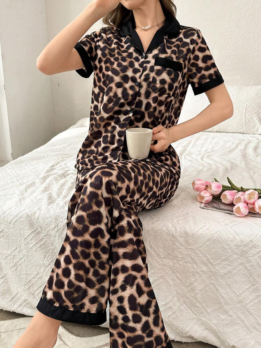 piżama komplet animal print spodnie koszula