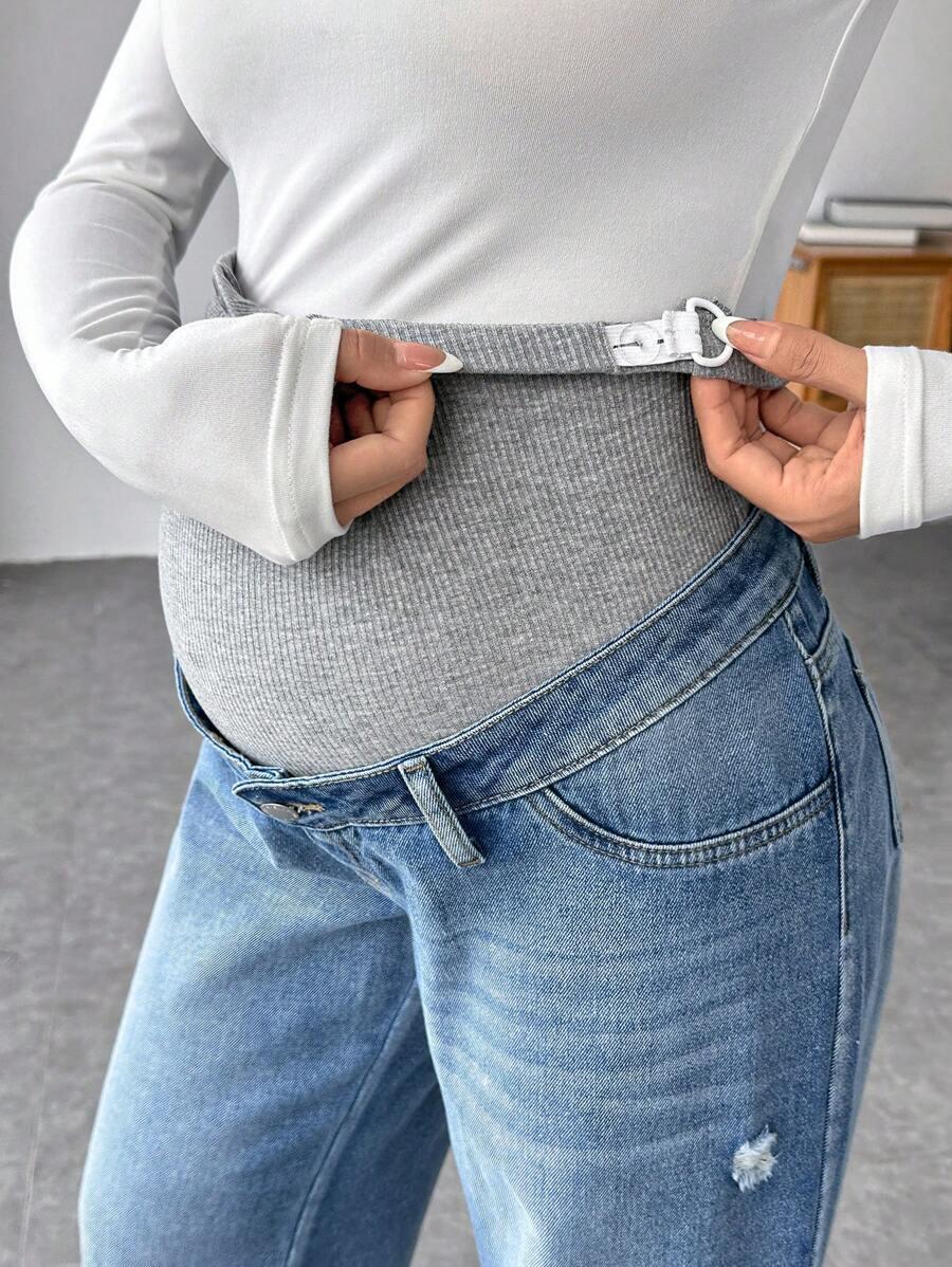 CIĄŻOWE SPODNIE JEANS SZEROKIE NOGAWKI