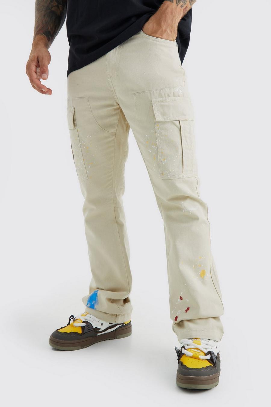beżowe spodnie jeans kieszenie print