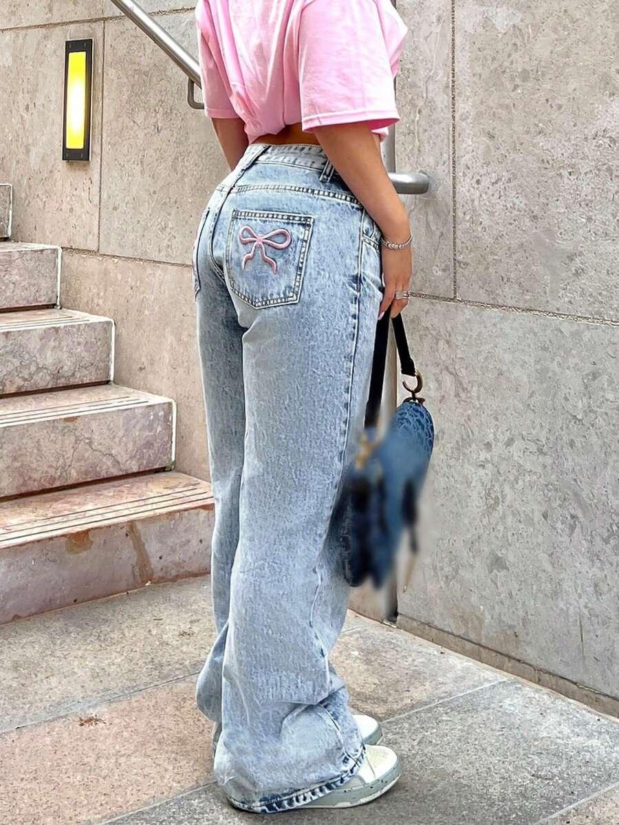 NIEBIESKIE SPODNIE JEANS HAFT