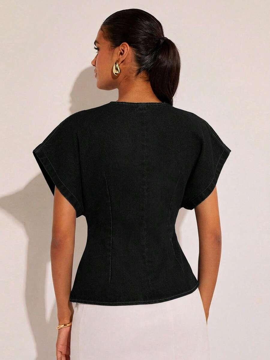 czarna bluzka v-neck