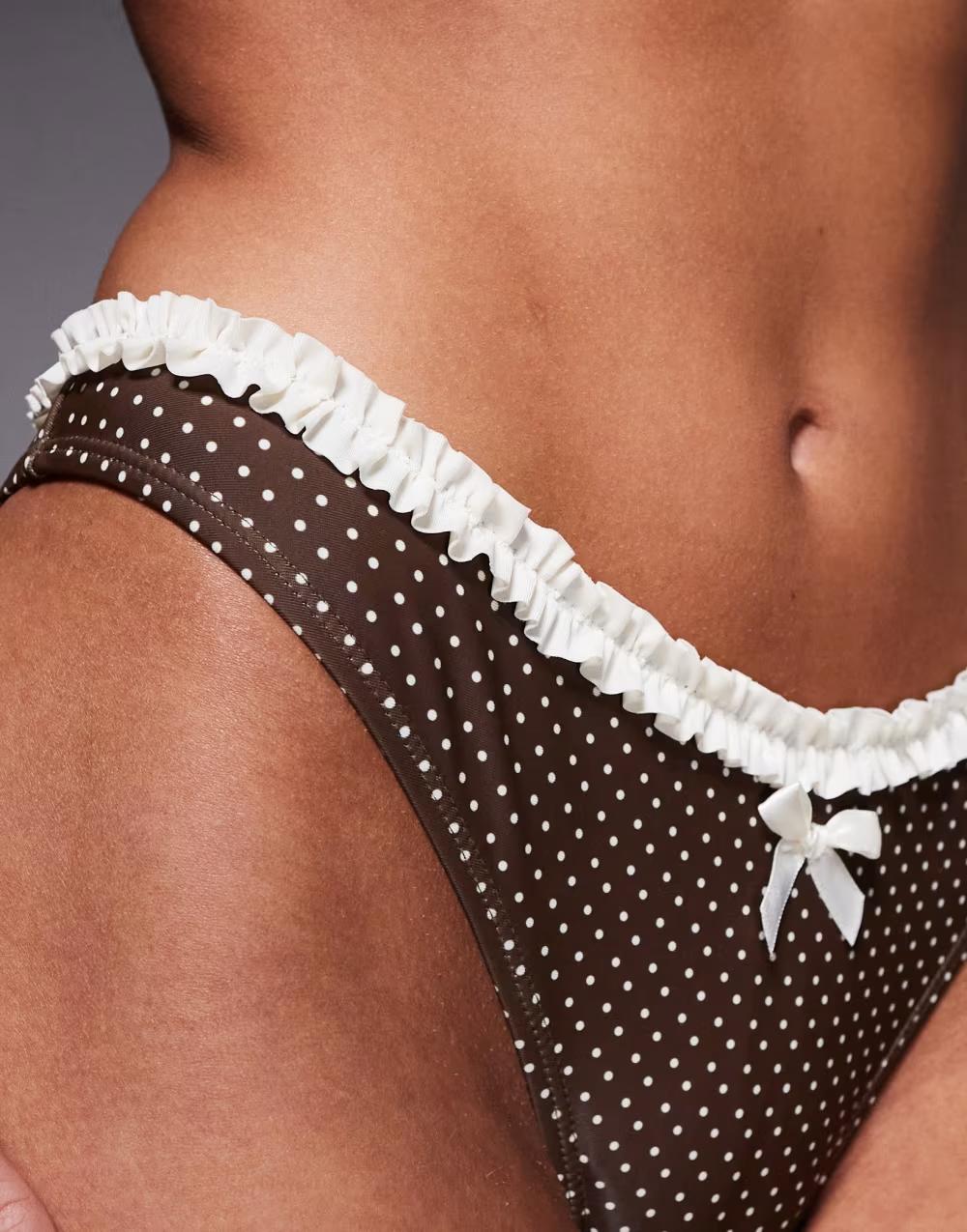 brązowy dół od bikini groszki kokarda