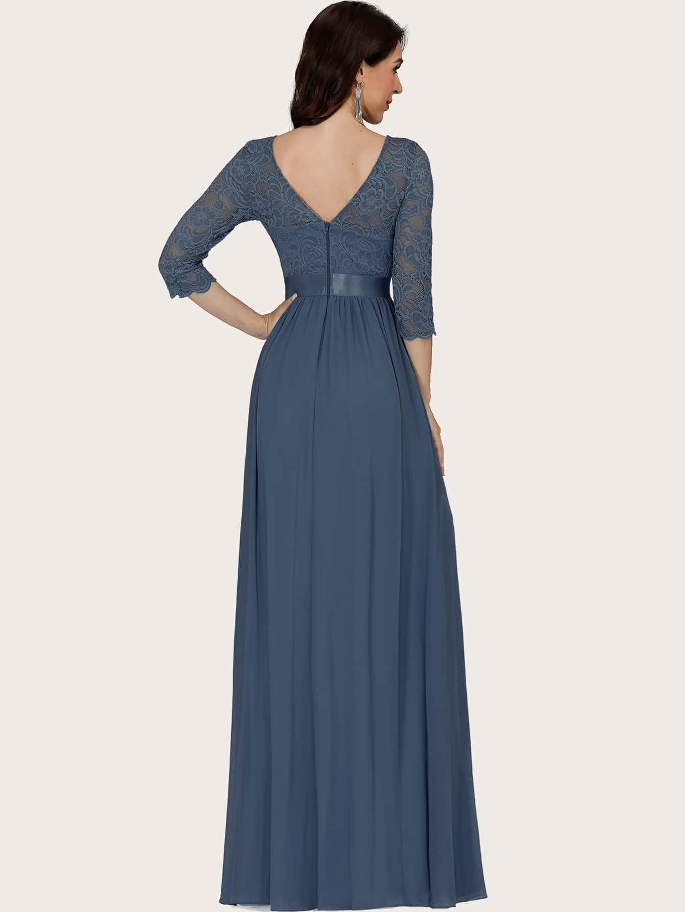 niebieska łączona maxi sukienka koronka szyfon