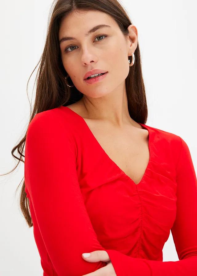 CZERWONA BLUZKA MARSZCZENIE 