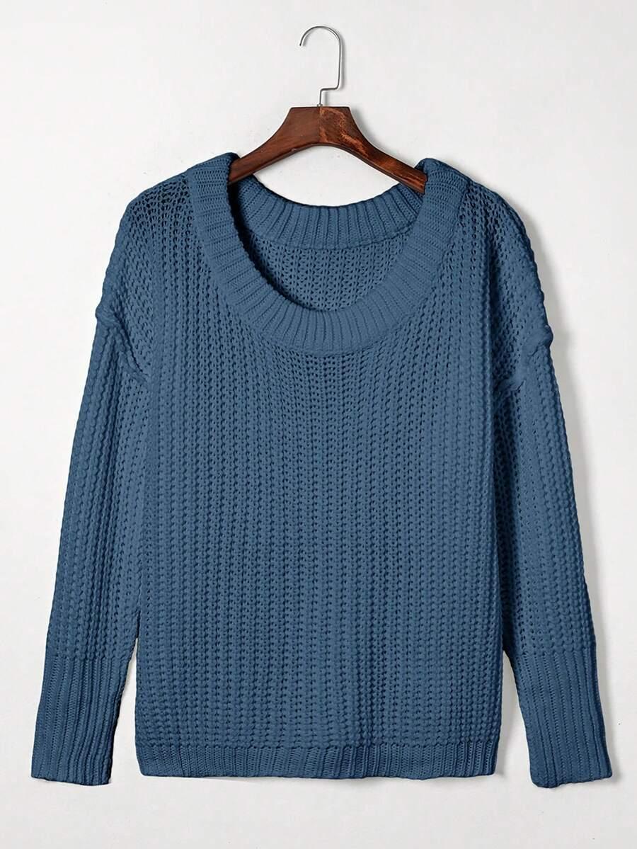 niebieski sweter oversize splot