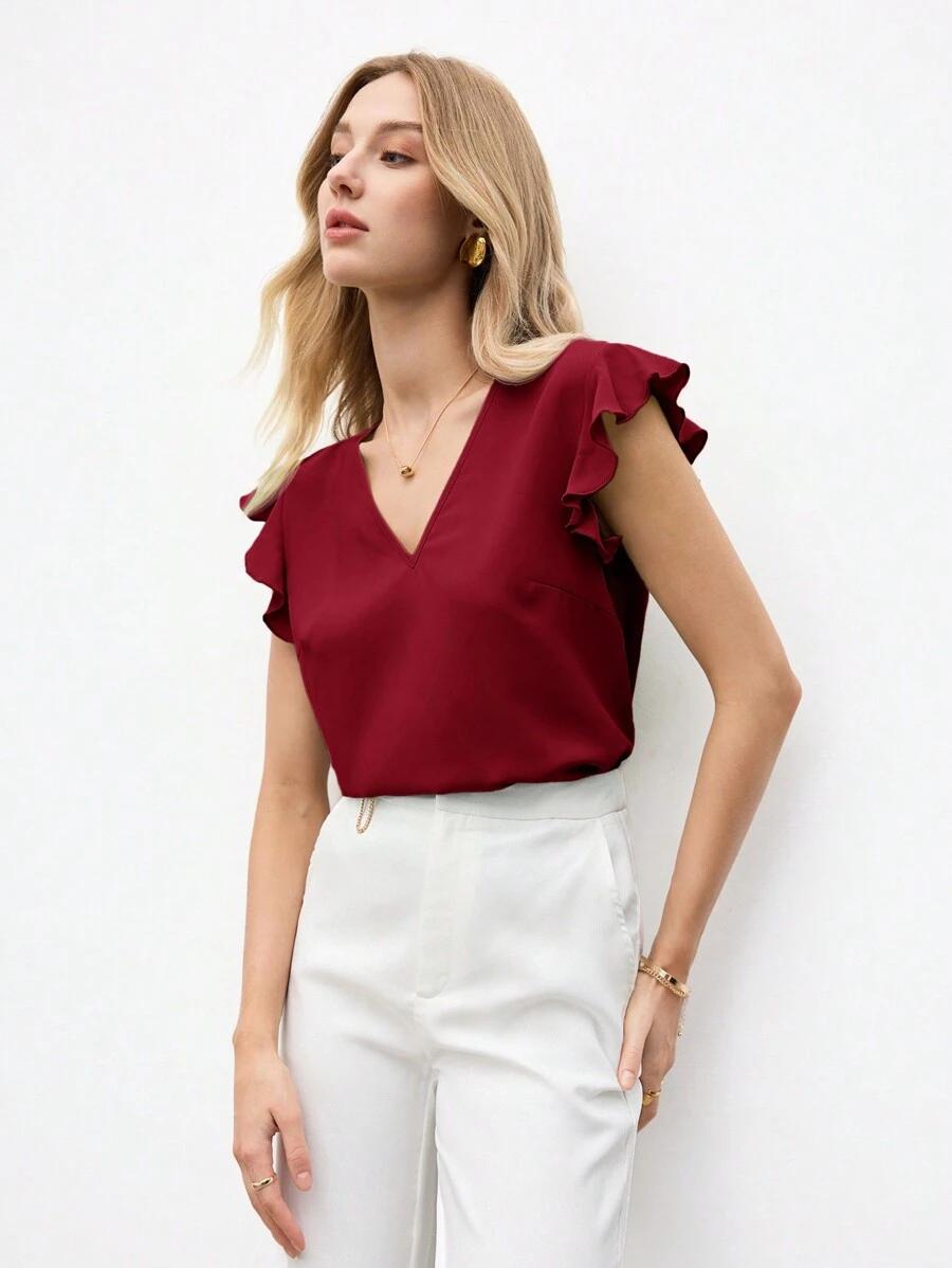 czerwona bluzka v-neck