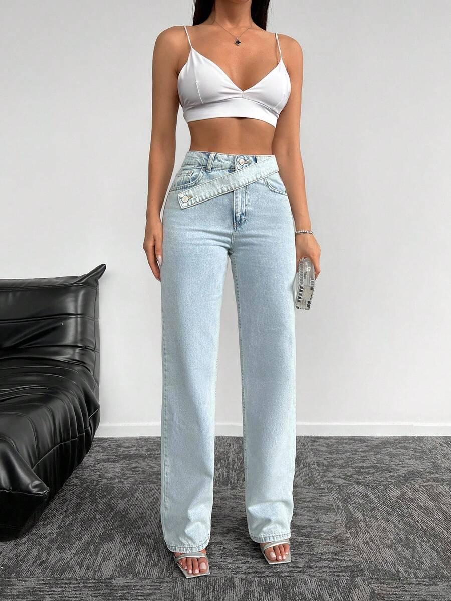 spodnie jeans zdobienie asymetria