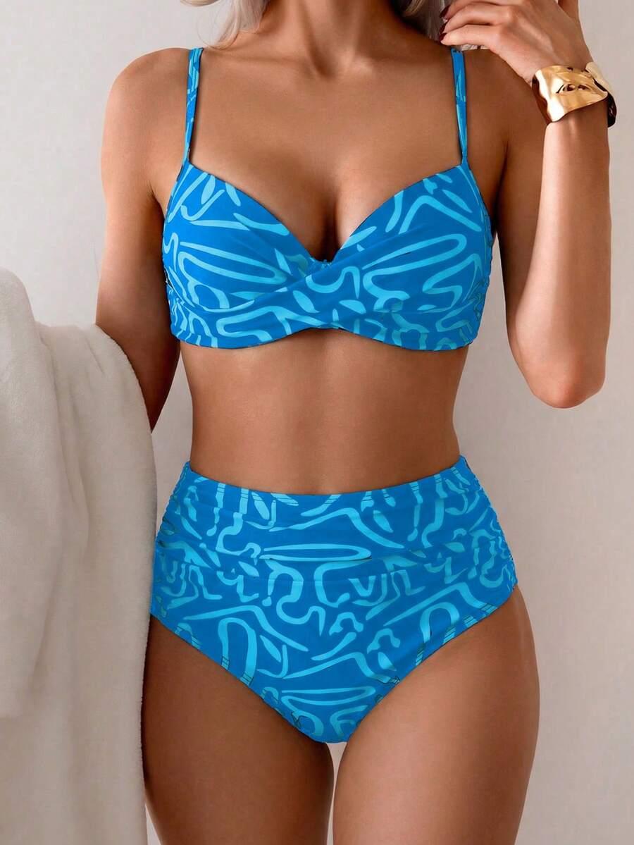 niebieski komplet bikini wzór