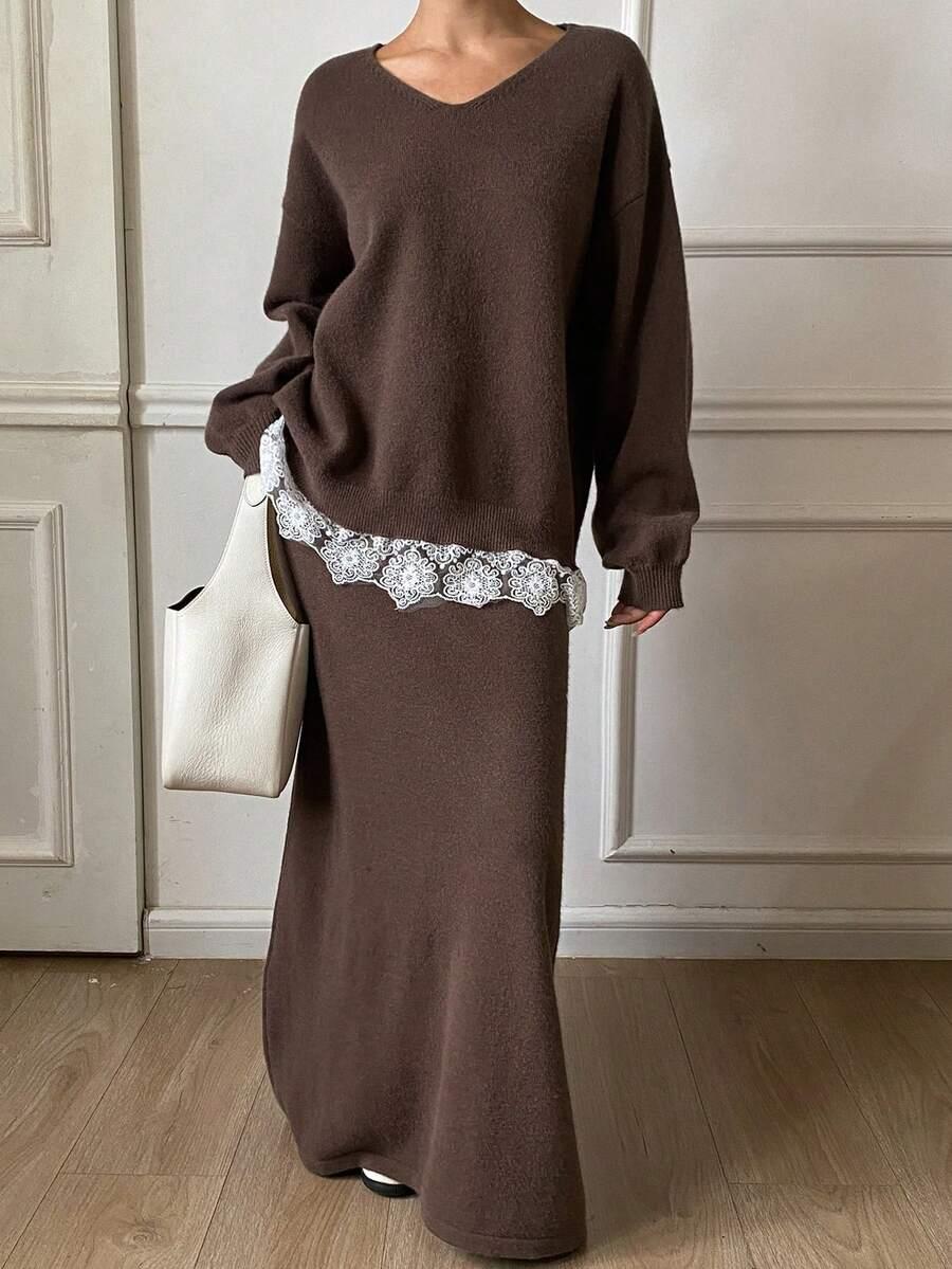 BRĄZOWY SWETER DŁUGI RĘKAW