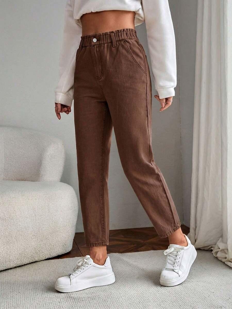 BRĄZOWE SPODNIE JEANS