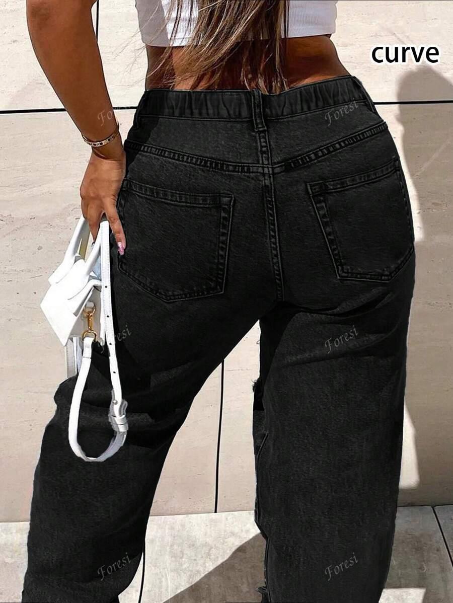 CZARNE SPODNIE JEANS PRINT