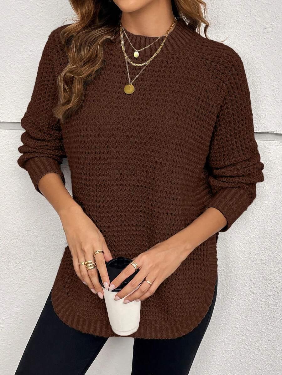 BRĄZOWY SWETER OKRĄGŁY DEKOLT