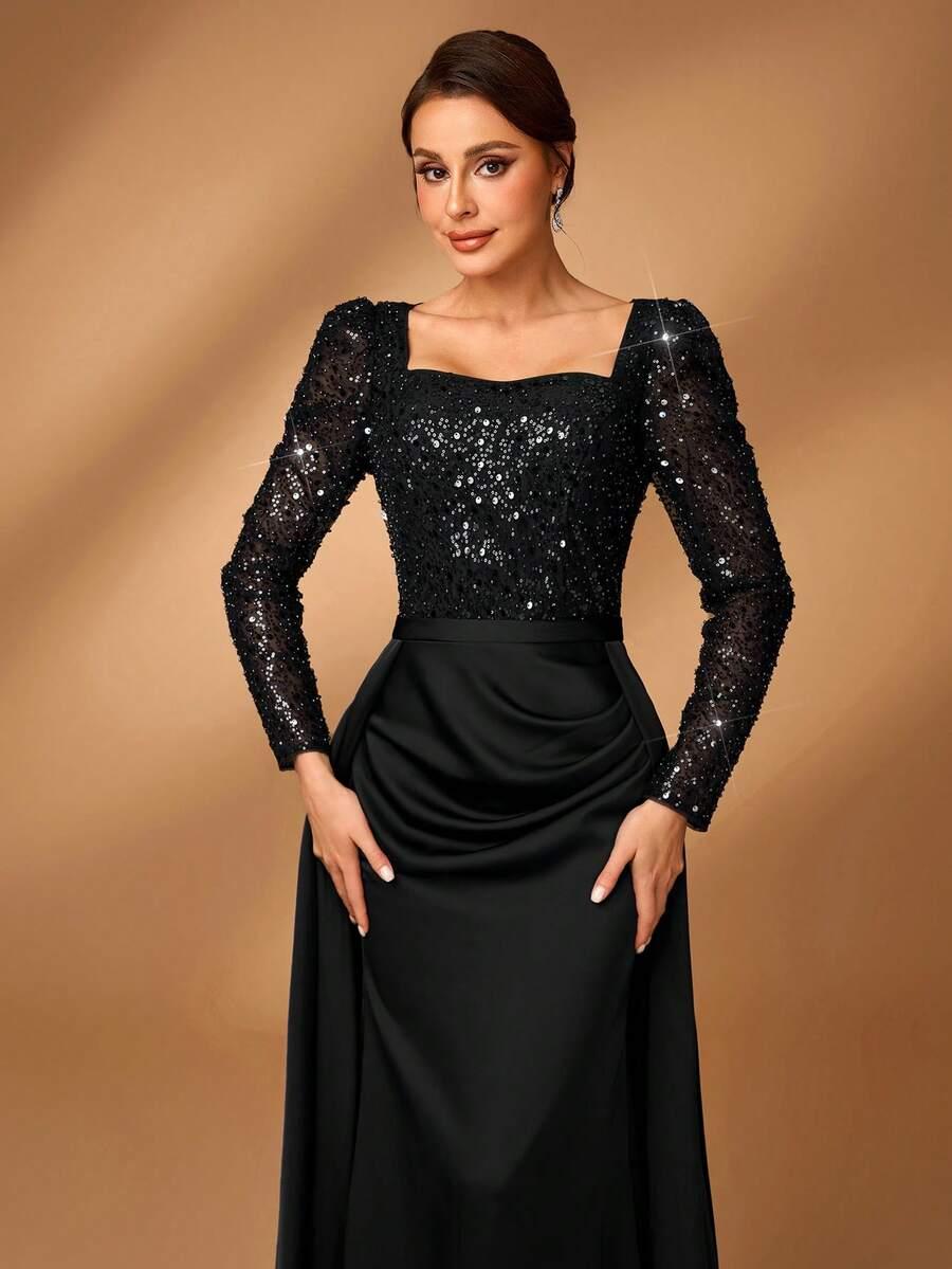 CZARNA MAXI SUKIENKA CEKINY
