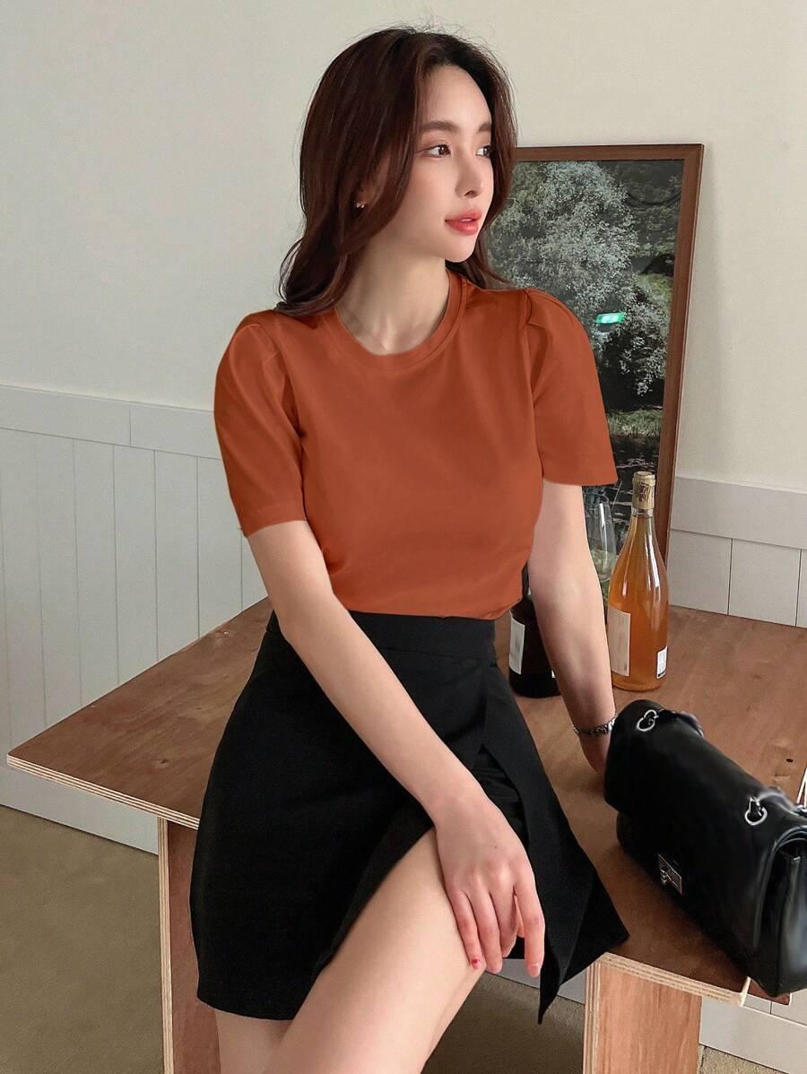 pomarańczowy t-shirt casual 