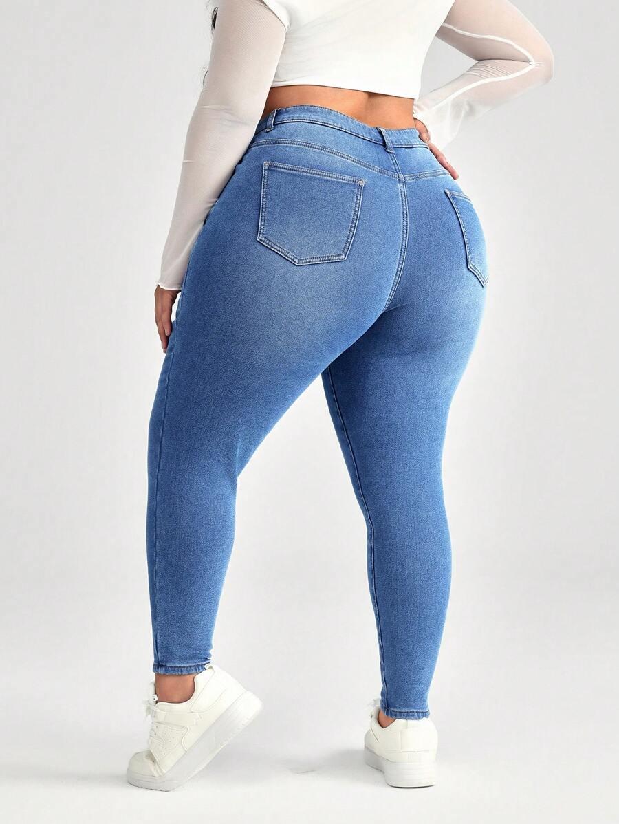 JEANSY DAMSKIE SLIM PLUS SIZE BAWEŁNA WYSOKI STAN