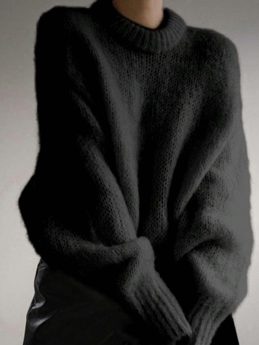 CZARNY DZIANINOWY SWETER