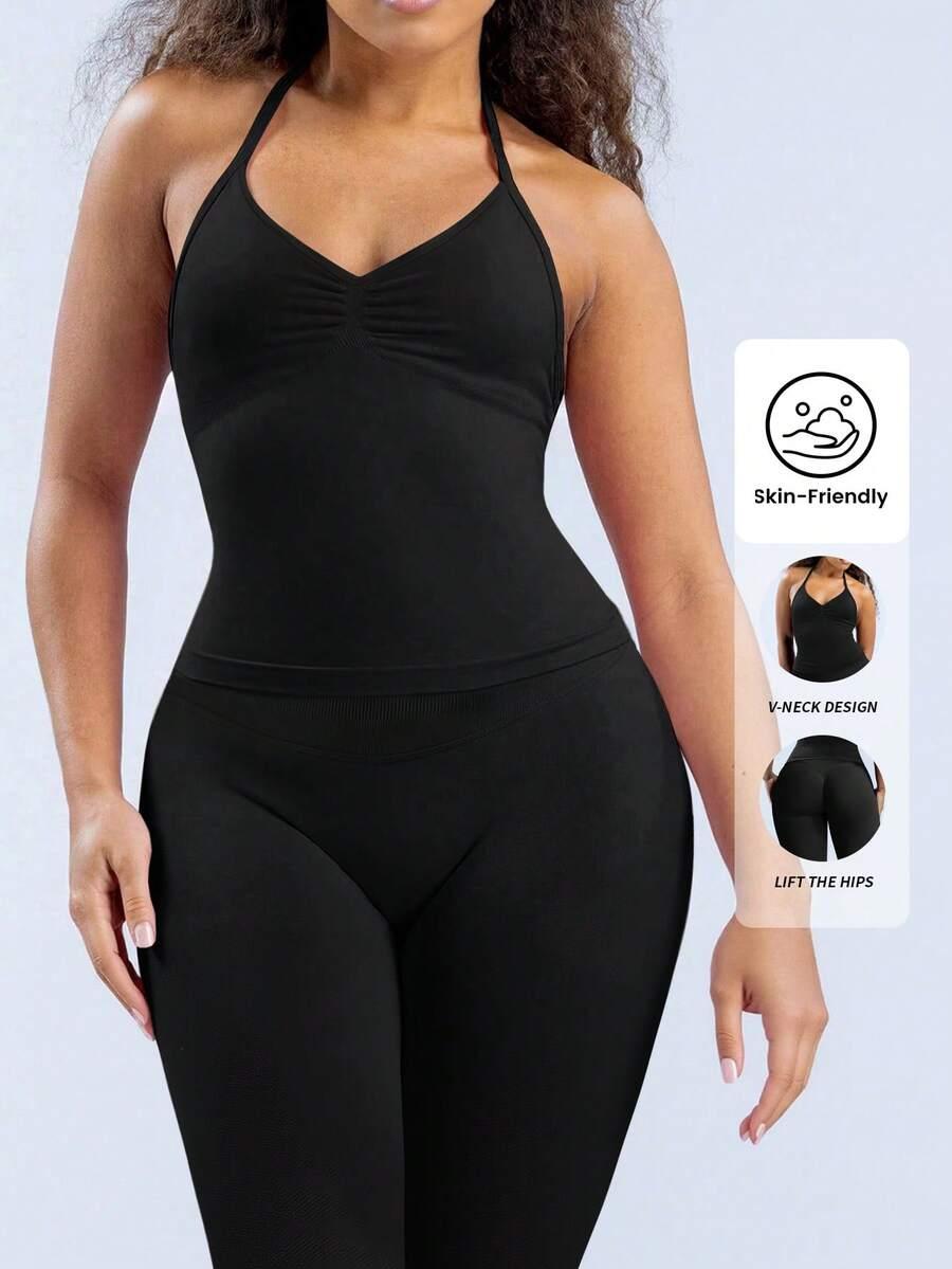 LEGINSY TOP CZARNY KOMPLET SPORTOWY