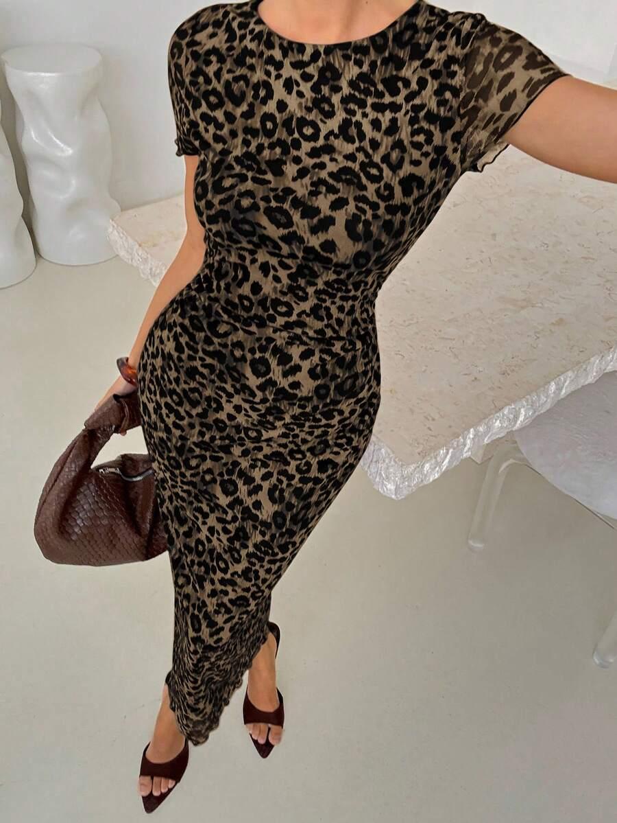 sukienka krótki rękaw leopard print