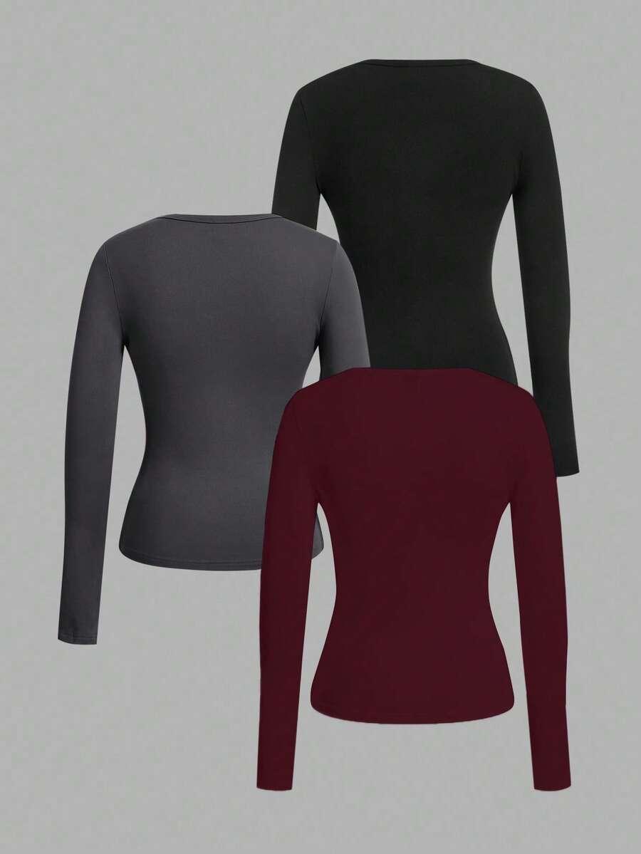 bluzka długi rękaw basic v-neck 3-pack
