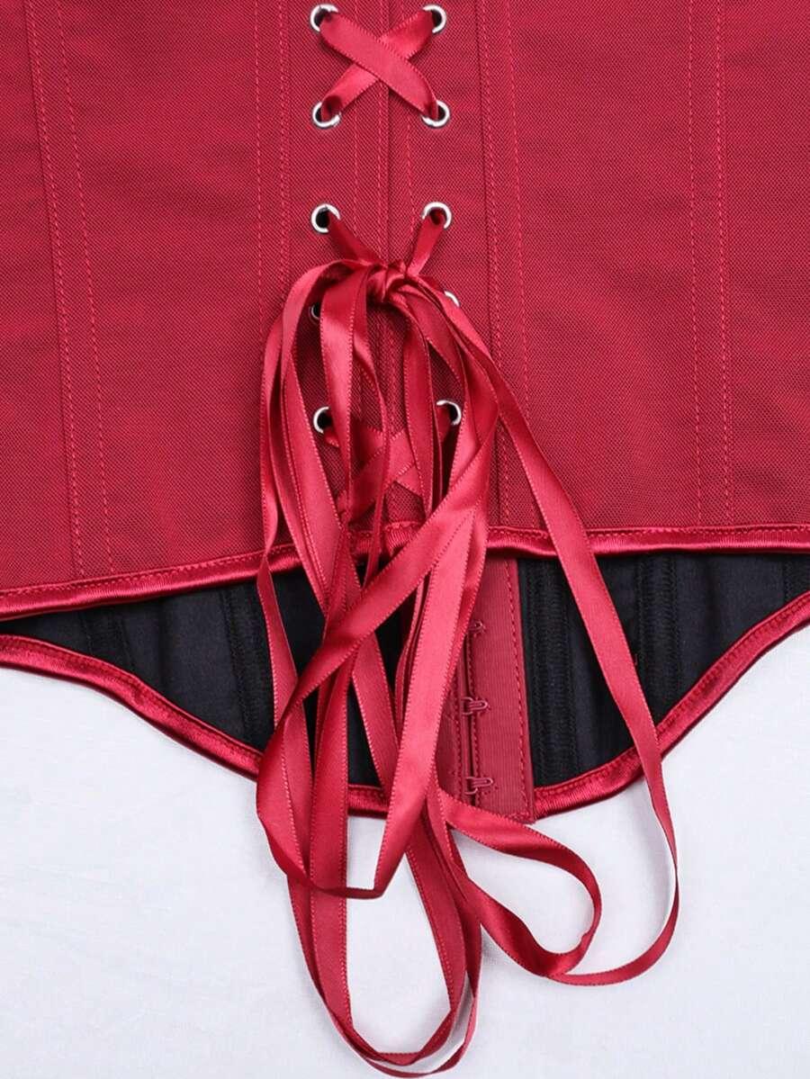BORDOWY GORSET WIĄZANIE HAFTKI
