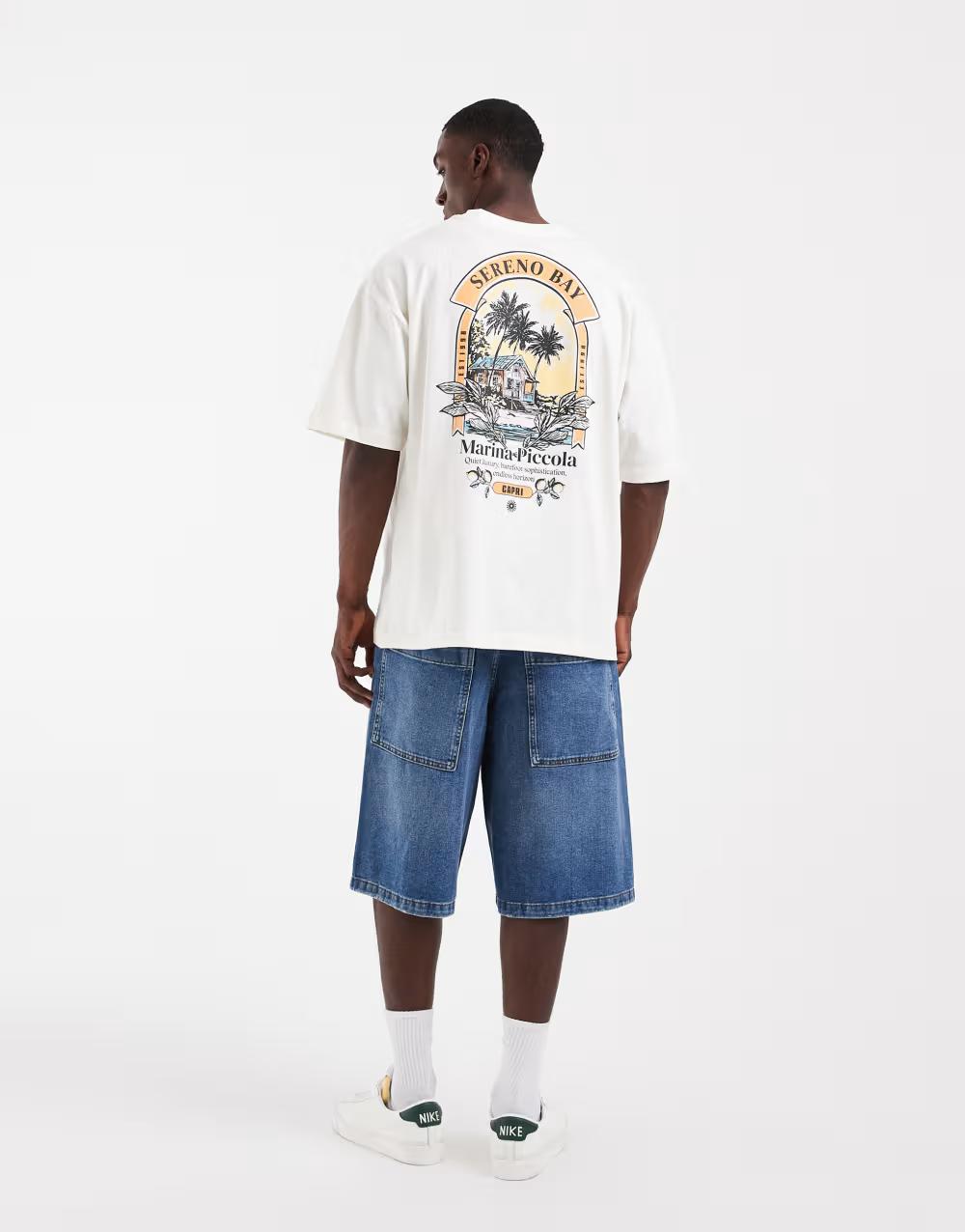 KREMOWY bawełniany T-SHIRT print