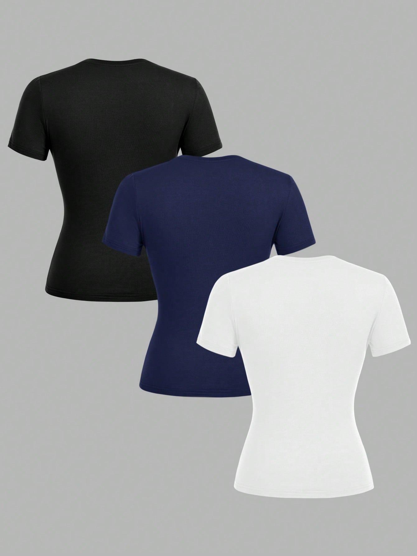 GŁADKI T-SHIRT OKRĄGŁY DEKOLT 3-PACK
