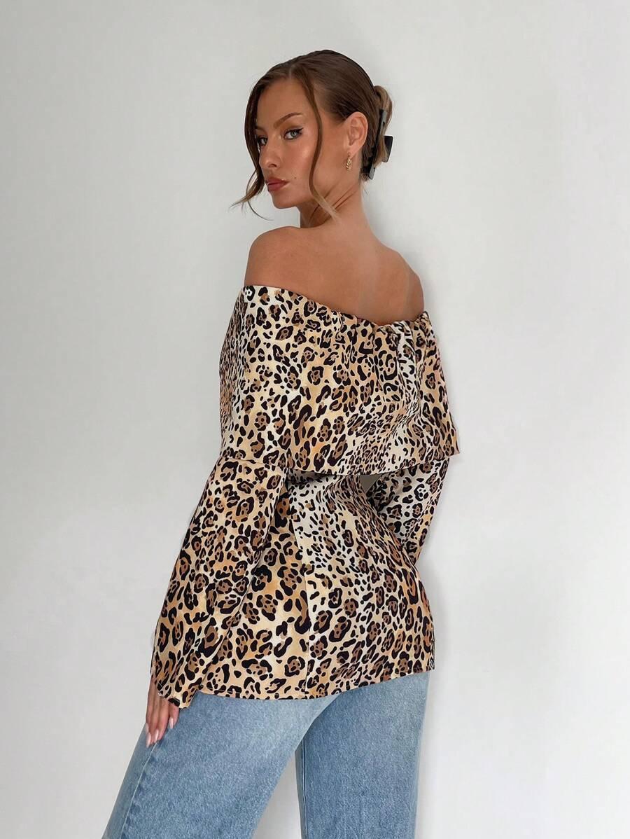 bluzka off shoulder animal print