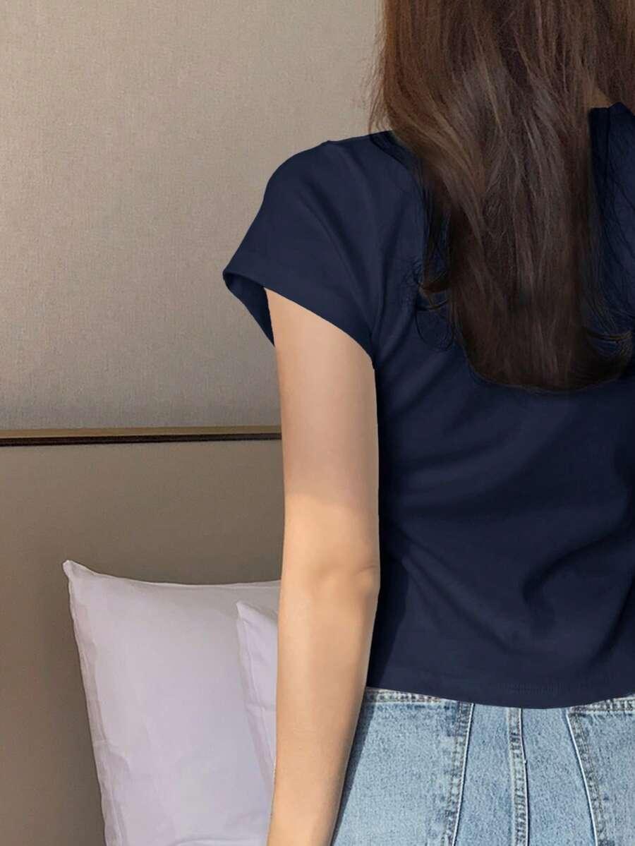Granatowy t-shirt krótki rękaw