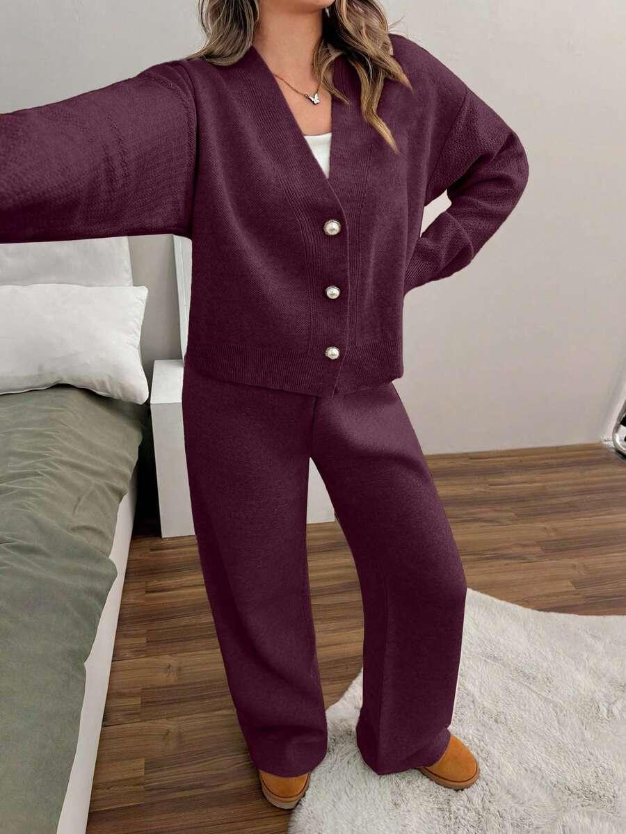 dzianinowy komplet sweter spodnie