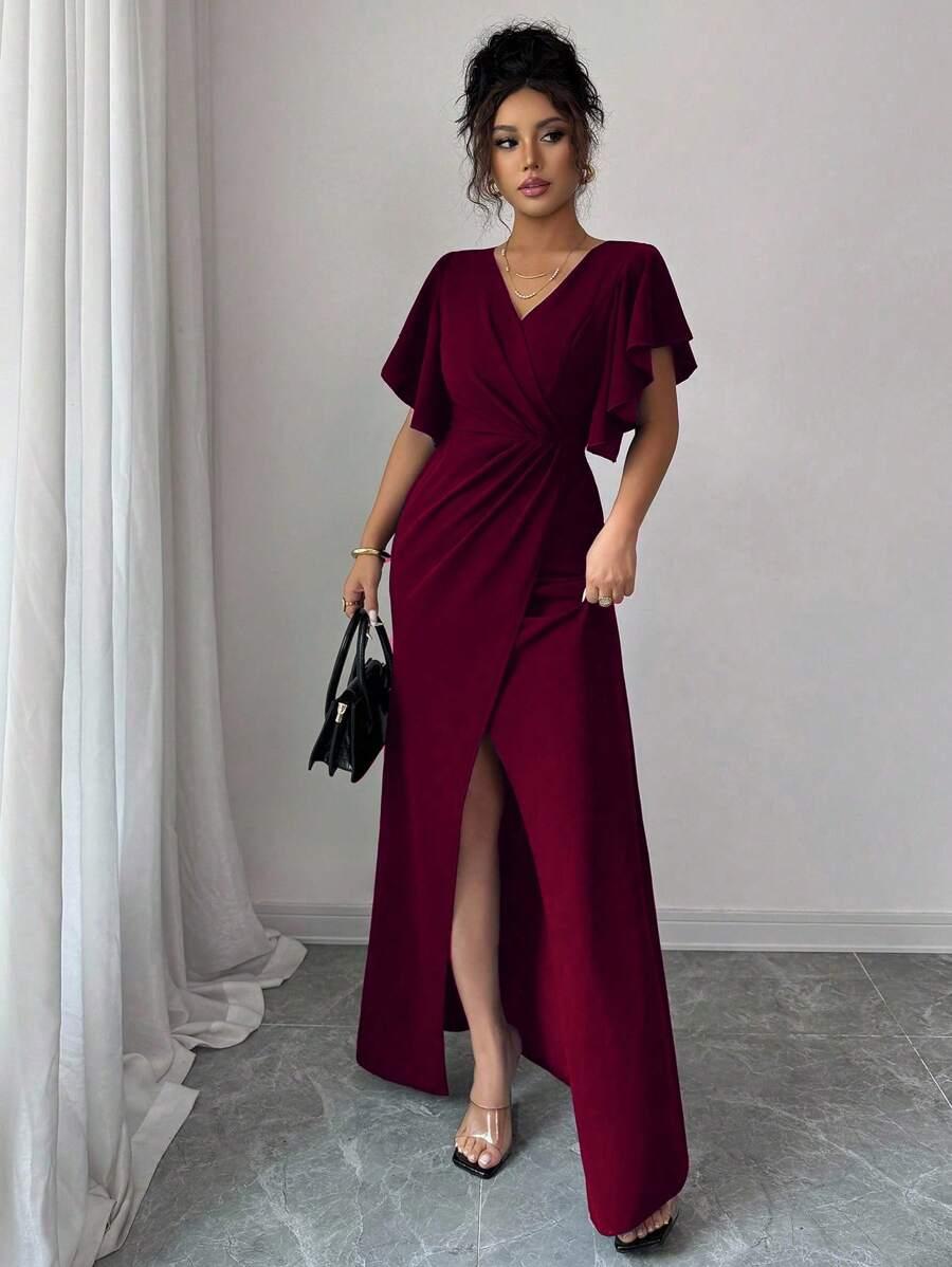 BORDOWA MAXI SUKIENKA V-NECK