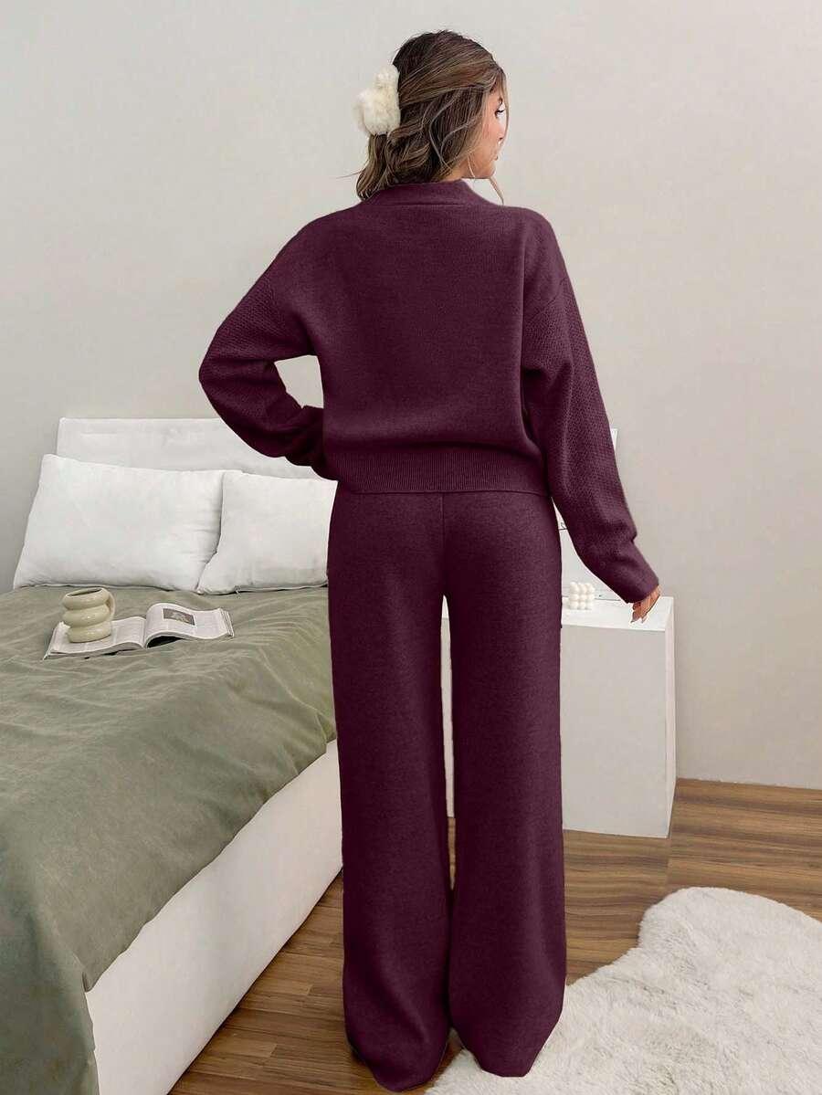 dzianinowy komplet sweter spodnie
