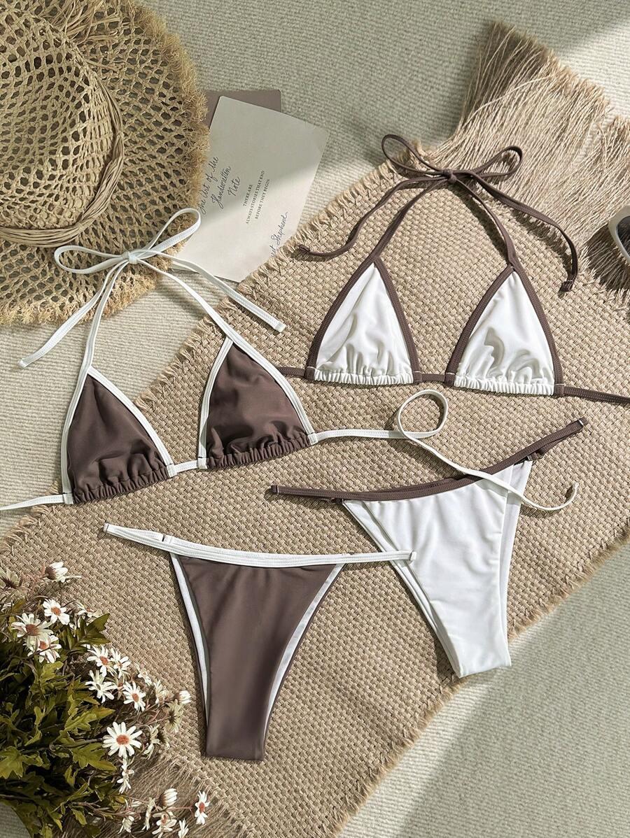 3-CZĘŚCIOWY komplet bikini kontrast