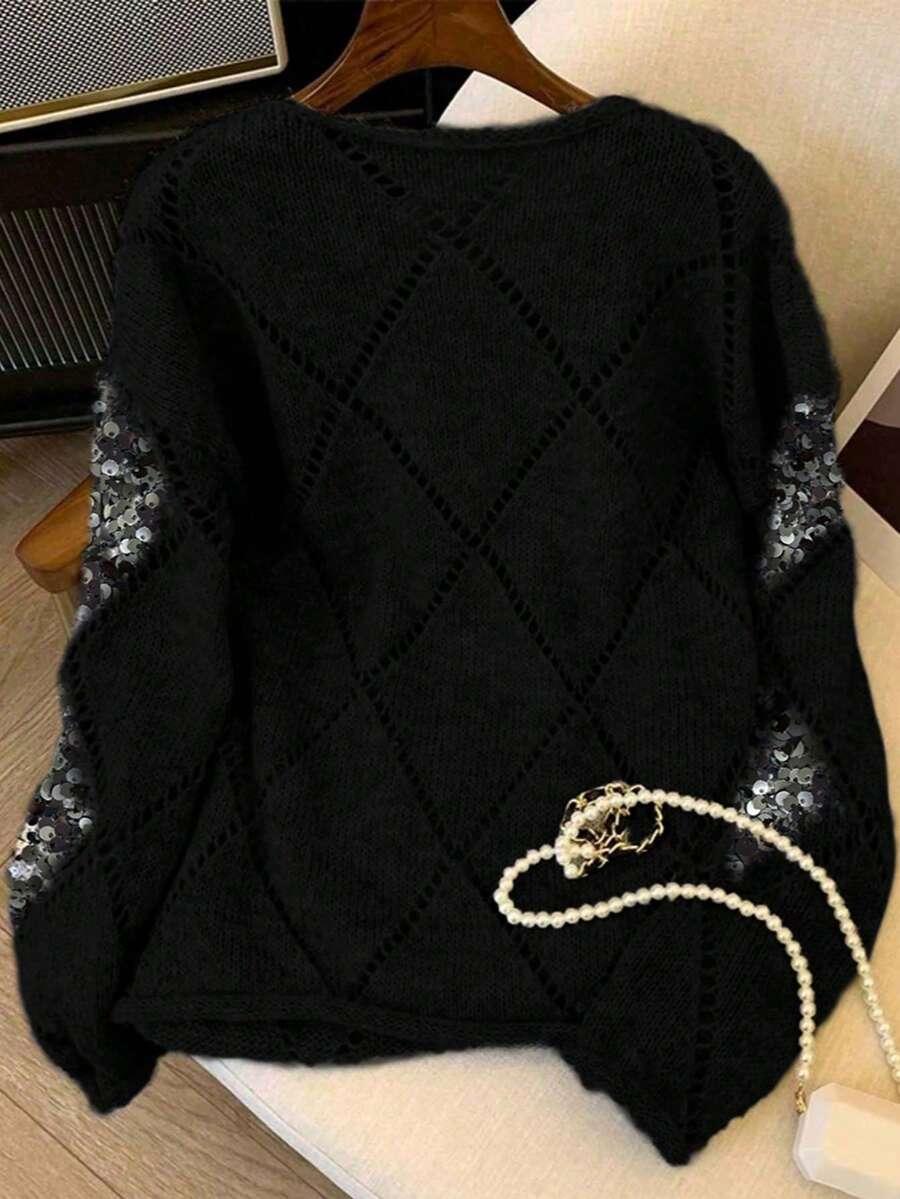 CZARNY DZIANINOWY SWETER