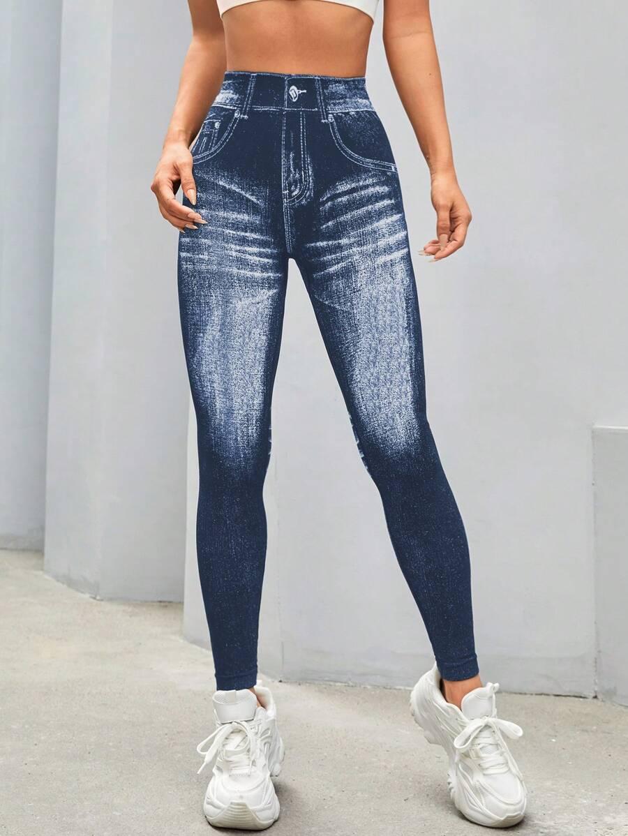 NIEBIESKIE LEGGINSY IMITACJA JEANSU
