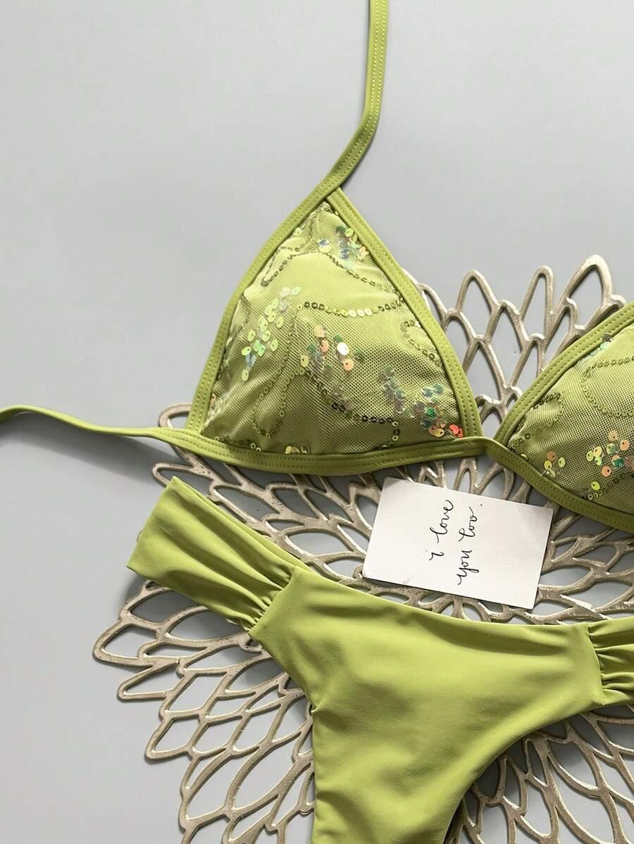 ZIELONY KOMPLET BIKINI CEKINY
