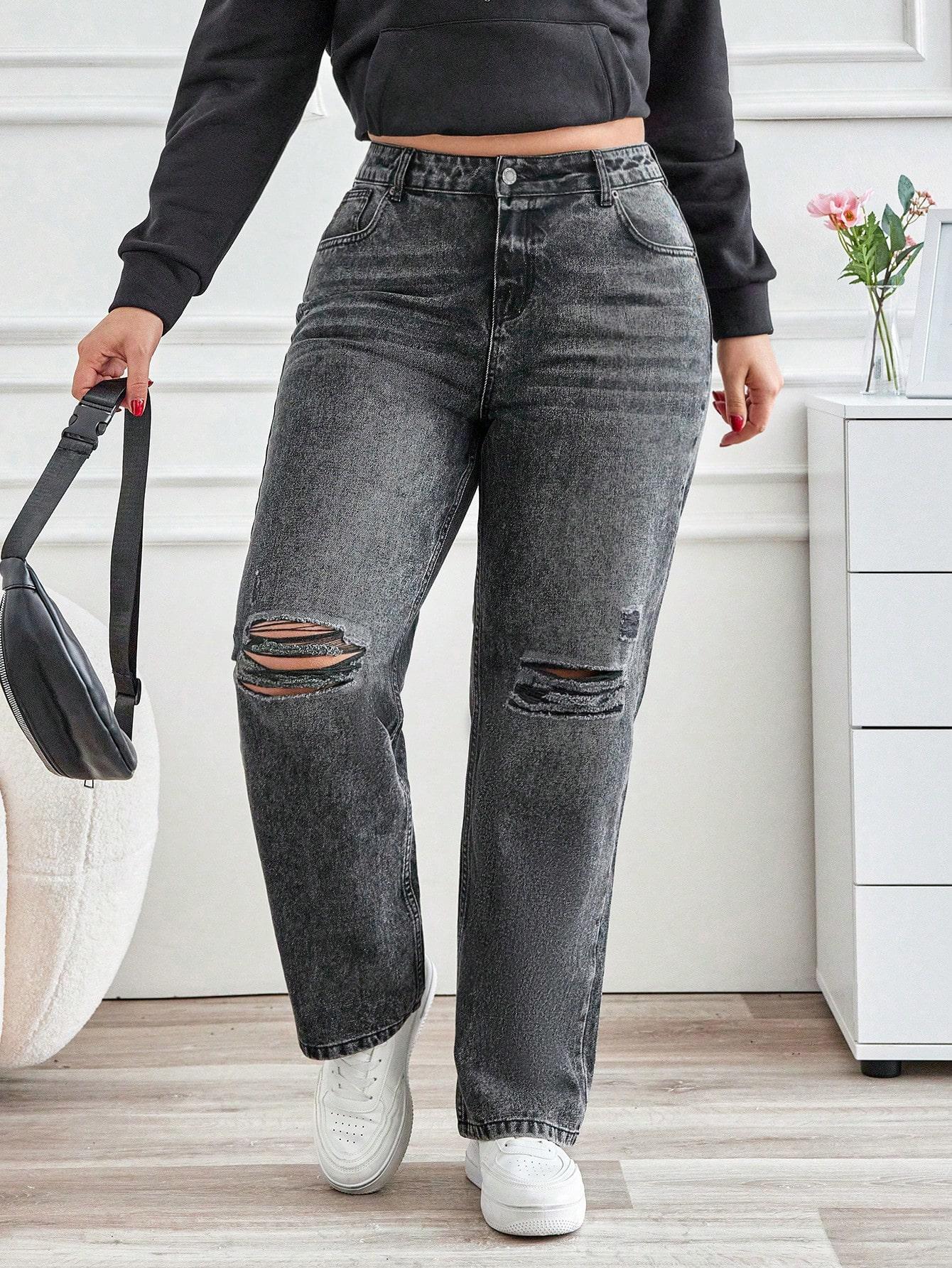 spodnie jeans szerokie nogawki effect washed przetarcia 