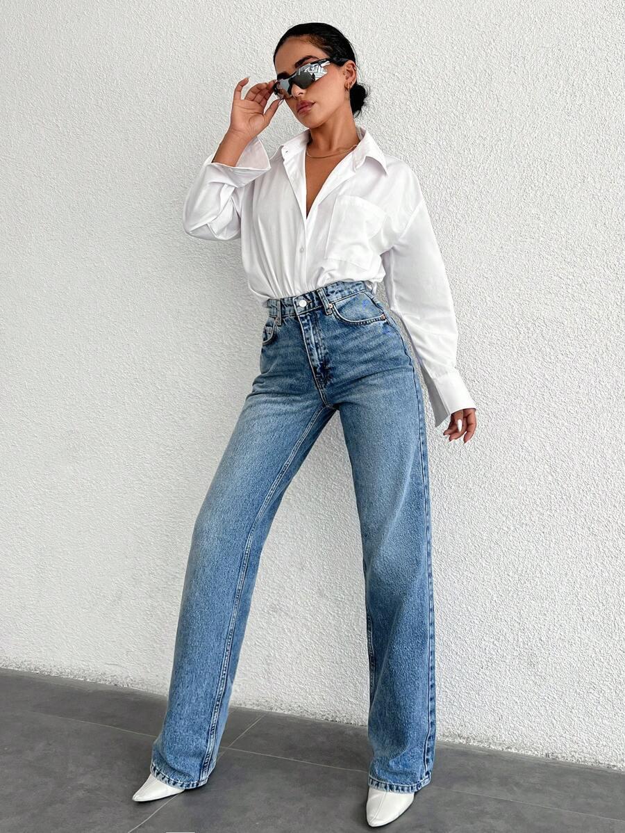 NIEBIESKIE SPODNIE JEANS WYSOKI STAN