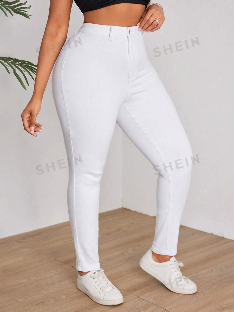 BIAŁE SPODNIE JEANS RURKI WYSOKI STAN