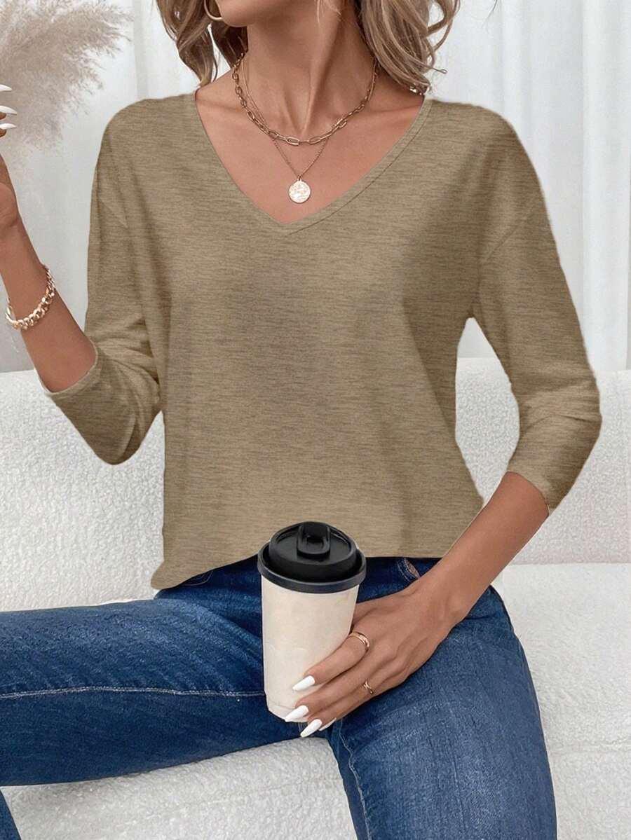 BEŻOWA BLUZKA V-NECK