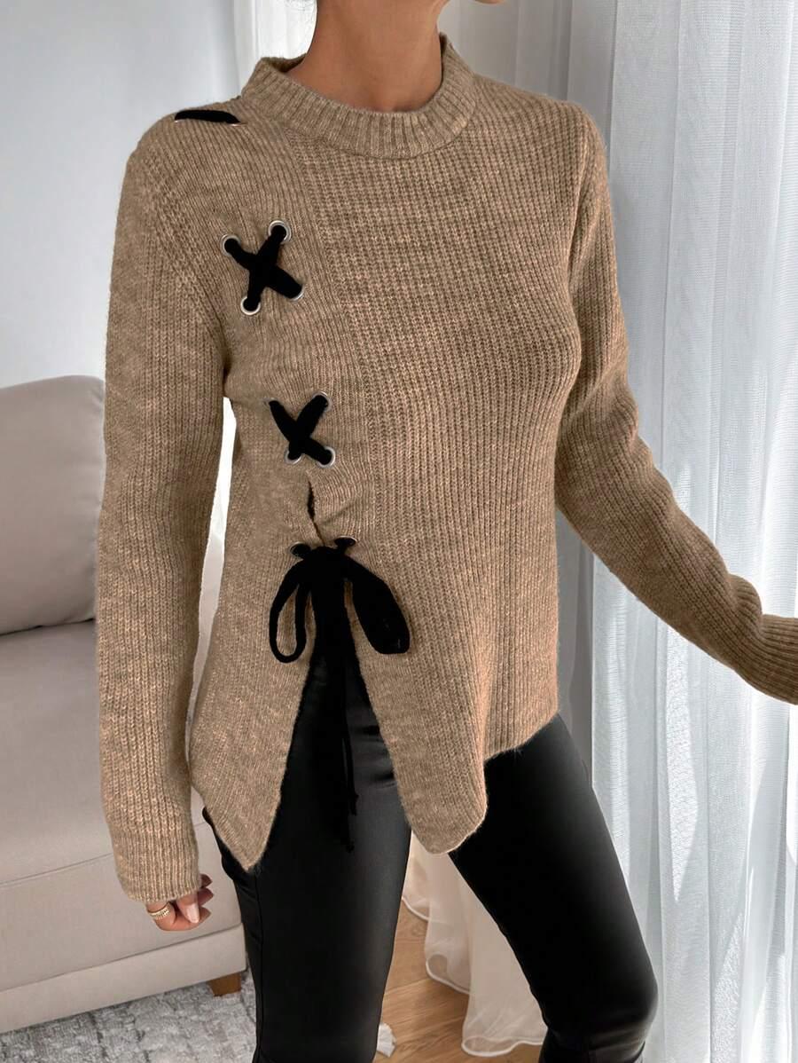 BEŻOWY SWETER WIĄZANIE